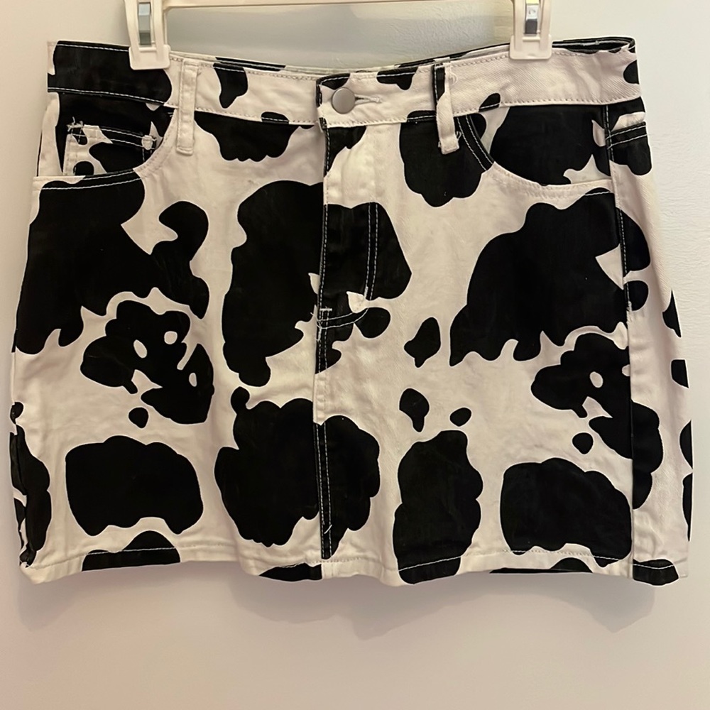 Cow print jean skirt
